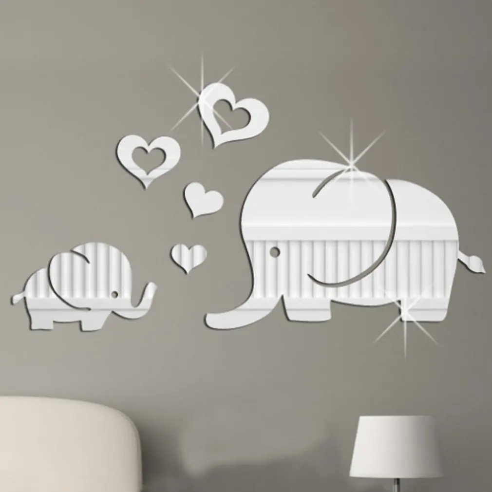 

Love baby elephant mirror wall stickers silver