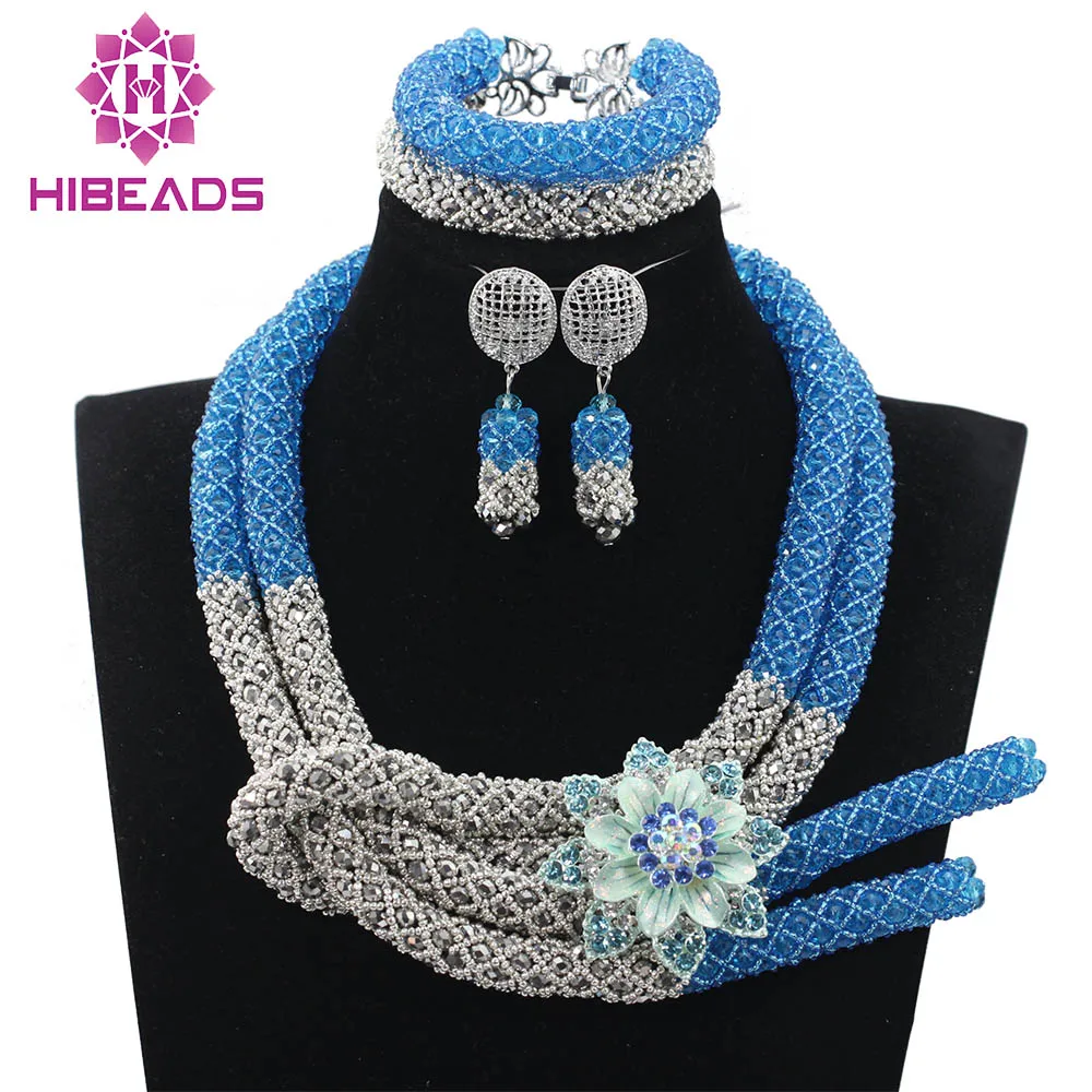 Blue/Silver Indian Fashion Costume Jewelry African Inspired Wedding Set for Brides 2017 Free Shipping ABH238 | Украшения и