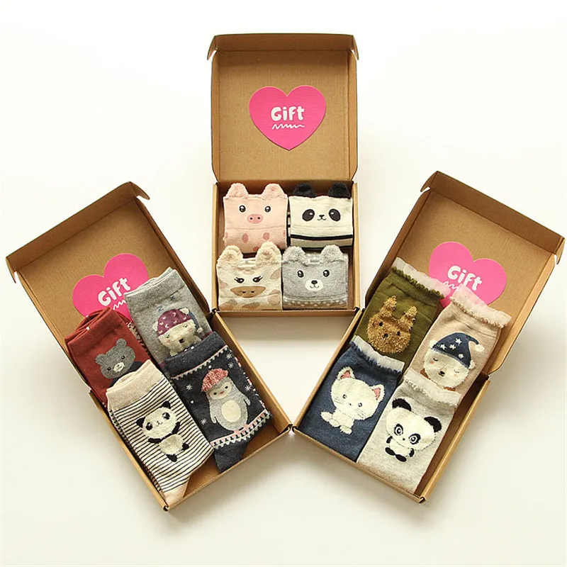 Новые каваи животных Гольфы с мультяшками милые женские кошка кролик Панда Свинья Носки с рисунком Новинка Чистый хлопок носки с подарочной коробкой