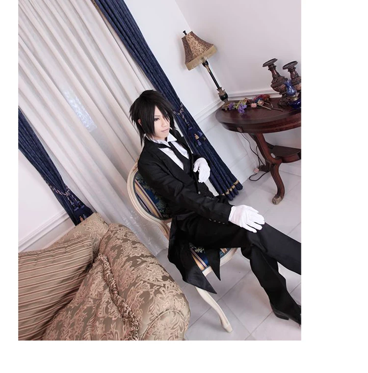Аниме Черный Дворецкий Себастьян Михаэлис форма Косплэй костюм, полный набор смокинг(куртка и юбка в стиле жилетки; стиль/рубашка/брюки/галстук-бабочка