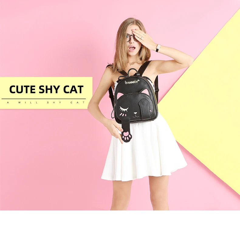 Милый рюкзак с котом, школьный женский рюкзак из искусственной кожи, рюкзаки для девочек-подростков, забавные кошачьи ушки, холщовые сумки на плечо для женщин, Mochila XA531B