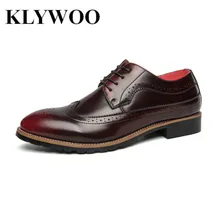 KLYWOO Brogue Men Dress Shoes Leather Men Shoes Oxfords Formal Spring High Quality Leather Shoes Business