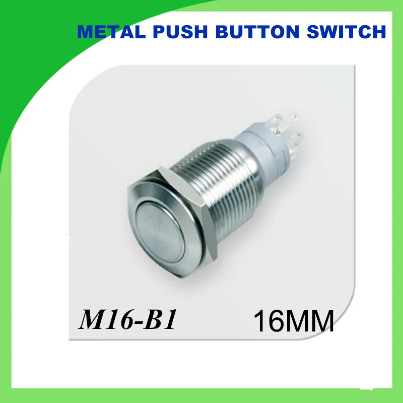 

16 mm Flat head metal push button switch reset button 3 a250v moment start