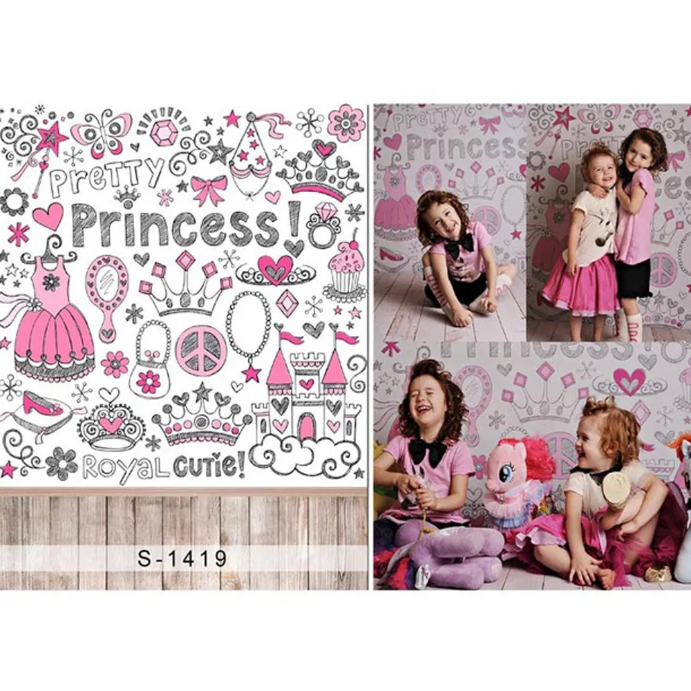 Pretty Princess Background for Photo Studio Printed Drawings Pink Dress Baby Girls Birthday Photography Backdrops Wood Floor | Электроника