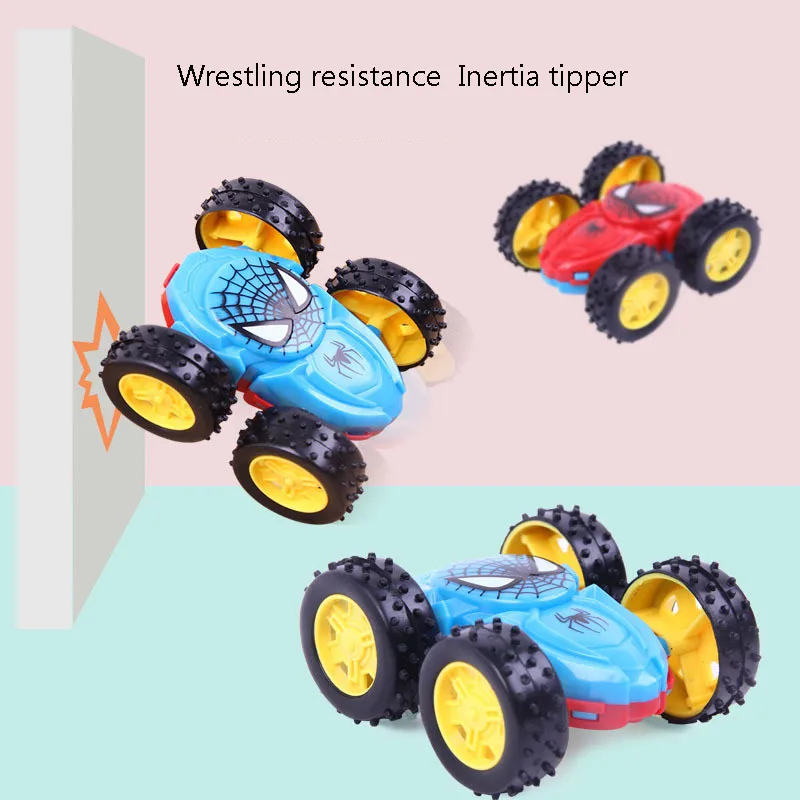 

2pcs/lot Boys toy Inertia Double Side Spider man Cars Skip Car with Big Wheel Broken-resistant Vehicle toys for children gift