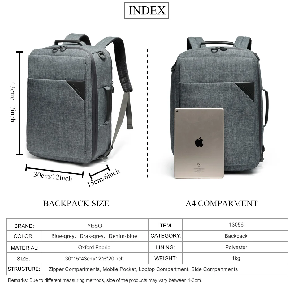 YESO, многофункциональные дорожные рюкзаки, мужские, подходят для 15,6 дюймового ноутбука, 3 в 1, повседневный рюкзак,, бизнес рюкзак для компьютера, сумки