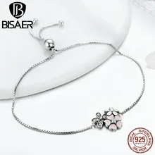 Горячая Распродажа подлинный Серебро 925 пробы розовый Маргаритка и цветущая вишня браслет-цепочка для женщин ювелирные изделия подарок на день Святого Валентина