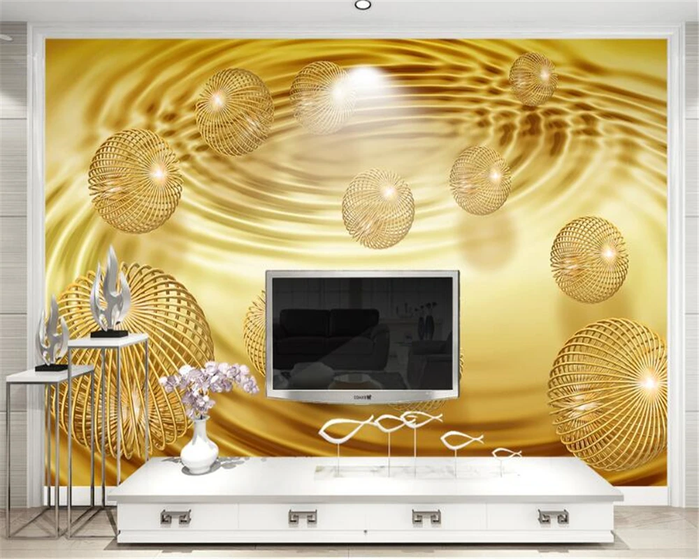 beibehang 3D stereo senior interior wallpaper gold ball abstract creative space TV background wall papel de parede paper | Обустройство