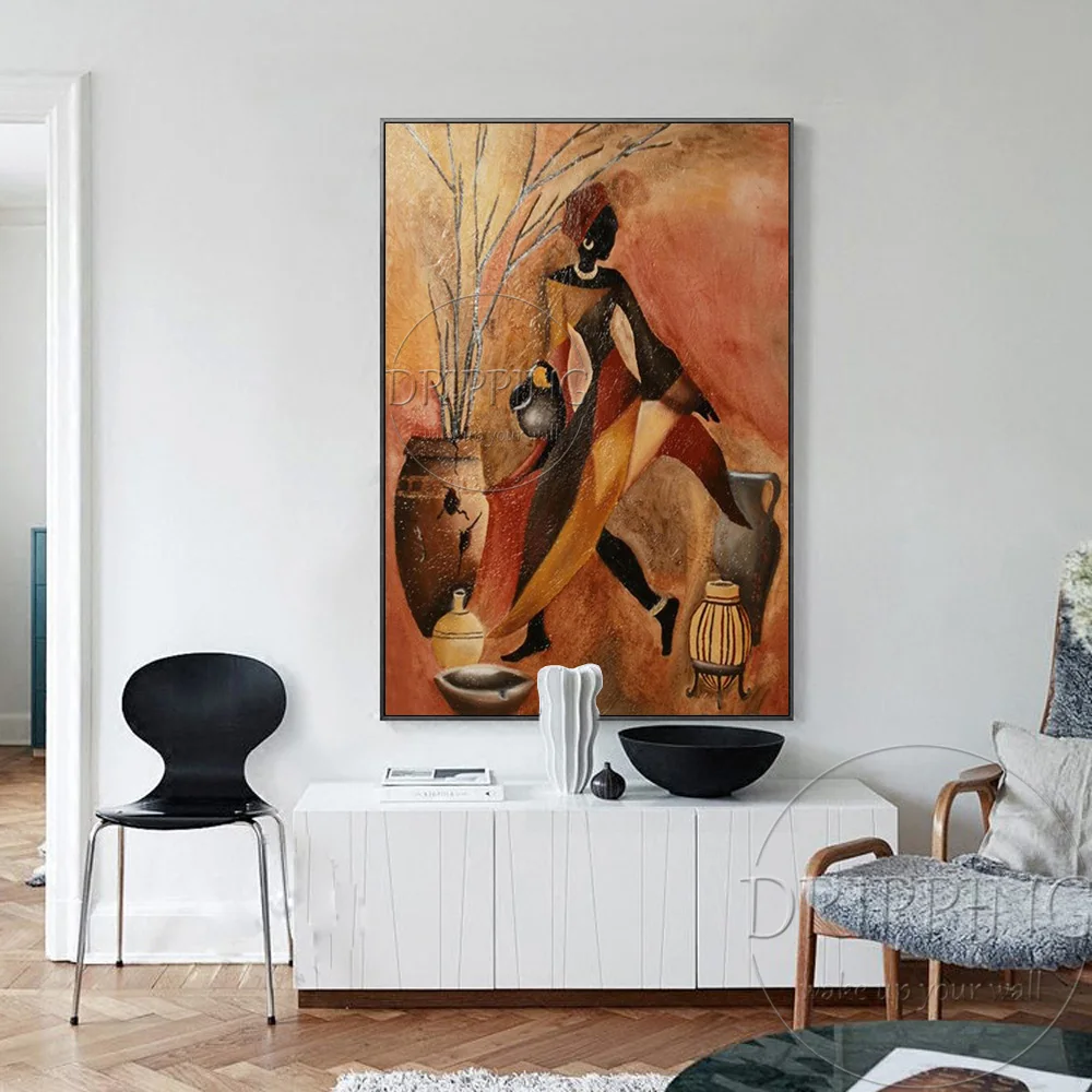 Ручная работа, африканская живопись маслом на холсте, ручная работа, Абстрактная фигура, картина маслом с изображением Африканской женщины для гостиной