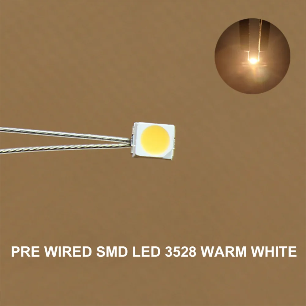 T3528WM 20pcs SMD LED 3528 Pre-wired micro litz PTFE Wire Warm White 3V Light with Free Resistor 2