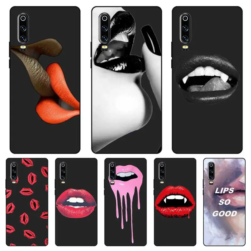 P110 Lips Black Silicone Case Cover For Huawei P8 P9 P10 P20 P30 Lite Pro P Smart Plus 2017 2019 |