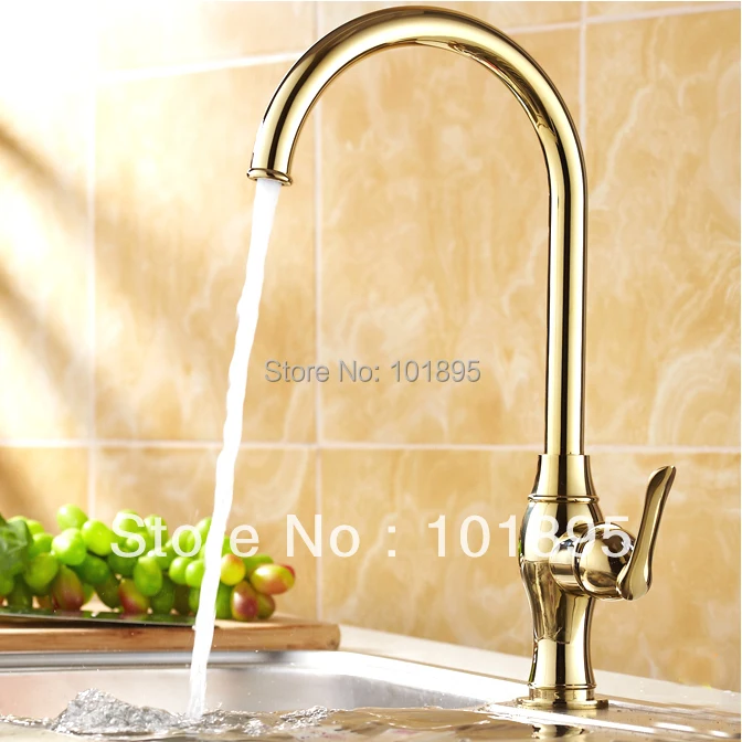 L15968 Luxury Deck Mounted Gold Color Brass Material Of Single Lever Kitchen tap