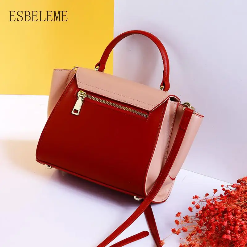 New Women Patchwork Shoulder Bags For Female Fashion Genuine Leather Bag Ladies Burgundy Tote Bag Crossbody Handbag YH111