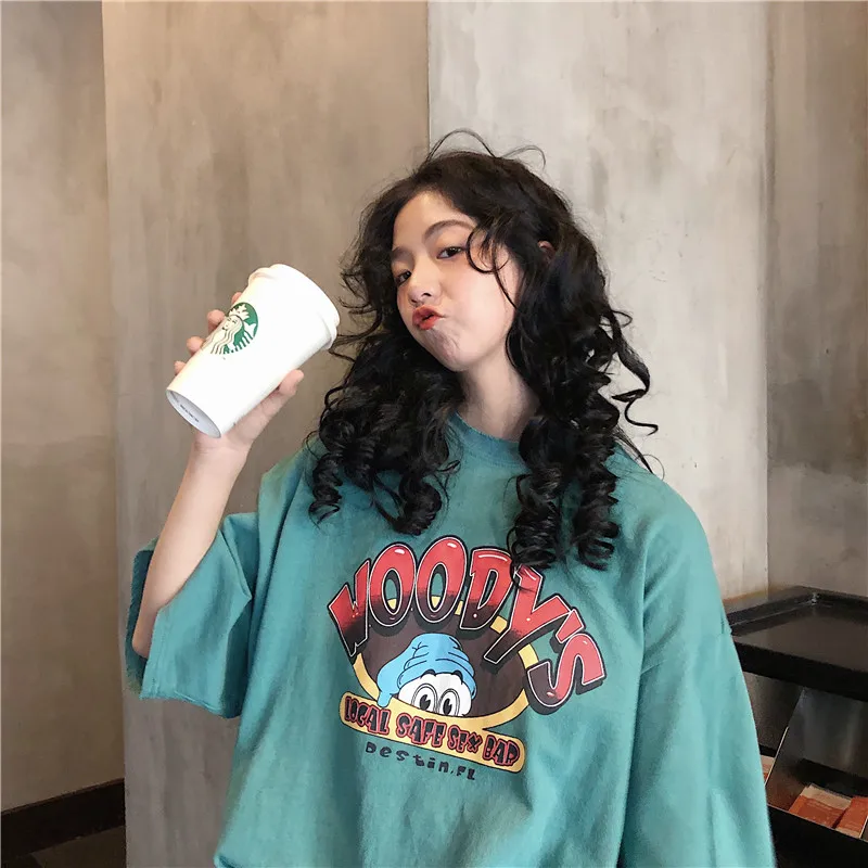 T-shirts Women Cartoon Printing Leisure Soft Loose Streetwear Tees Womens Funny T Shirt Female Harajuku Summer Clothing Girls