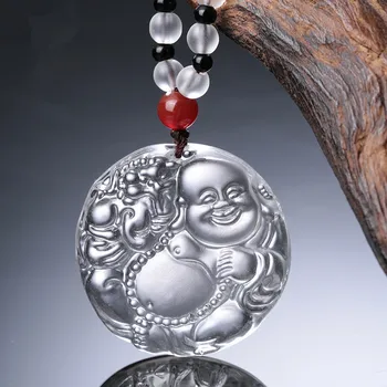 

Drop Shipping Natural White Crystal Buddha Round Lucky Amulet Clear Quartz Pendant Necklace Women Men pendants Jewelry Healing