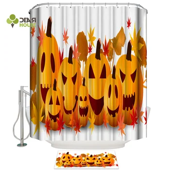 

Dearhouse Halloween Pumpkin Autumn Maple Leaf Shower Curtain Bath Sets With Rugs Bathroom Mat