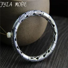 Fyla Mode Lose Money! Wholesale 999 Silver Bangle Bracelet Antique Thai Silver Fish & Lotus Flower Hollow Bangle 7.80mm