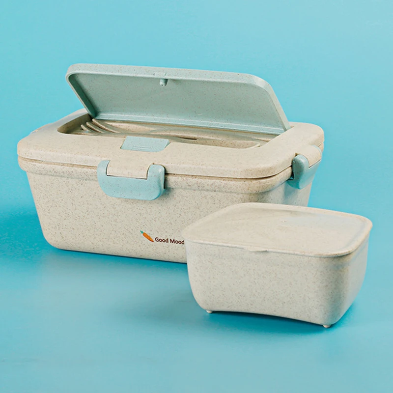 Cartoon Cute Wheat Straw Lunch Box Japanese Camping Picnic School Student Food Container Small Platic Rectangle Bento Box