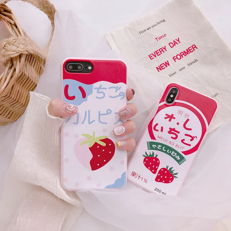 Kawaii японское клубничное молоко чехол для iPhone X 8 7 6 6S Plus Чехлы милый ТПУ Мягкий
