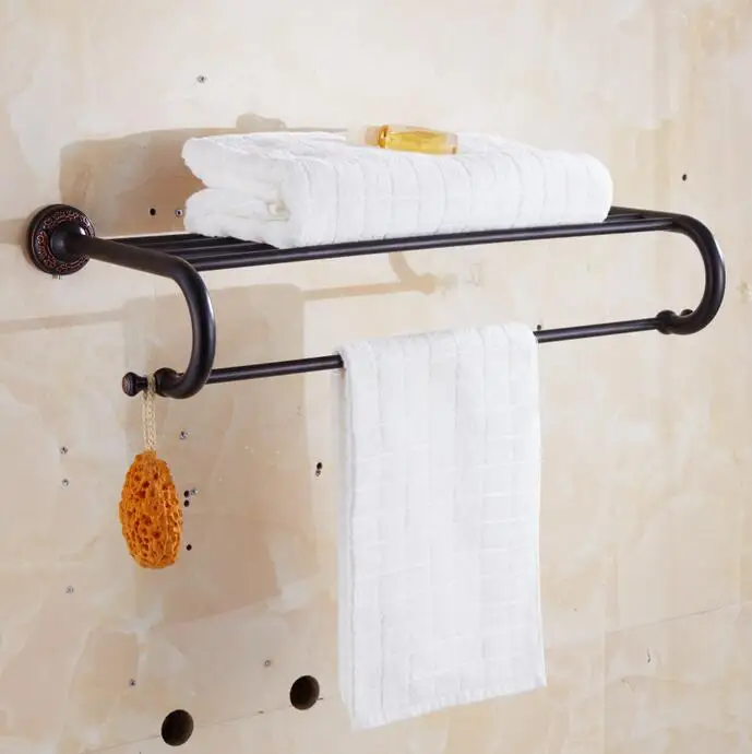ORB черные медные вырезные подставки аксессуары для ванной комнаты полка для банных полотенец Полотенце Бар держатель бумаги ткань крюк JM212 - Цвет: Towel Racks 2