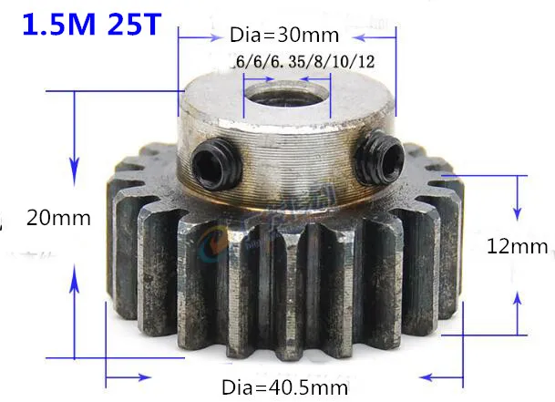 

2pcs/lot Spur Gear pinion 1.5M 25T 1.5 mod gear rack 25 teeth bore 6/8/10/12/15mm 45 steel cnc rack pinion