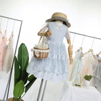 

Roimyal Wholesale 2019 summer new style girl western lace short-sleeved cotton comfortable princess dress free shipping