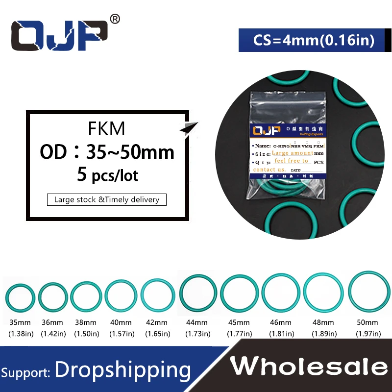 5 шт./лот резиновое кольцо зеленый FKM уплотнительное кольцо 4 мм Толщина OD35/36/38/40/42/44/45/46/48/50 мм резиновое уплотнительное кольцо шайба
