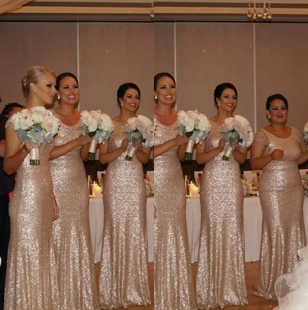 champagne sequin bridesmaid dresses long