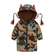 Одежда для маленьких мальчиков детская хлопковая куртка с капюшоном новая зимняя Повседневная зимняя верхняя одежда детская камуфляжная Длинная утепленная Coat2-6Year