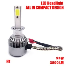 1 пара H1 55 Вт 3800lm LED Преобразования Фар Автомобиля лампы Комплект автомобиль Луч Лампы Дальнего света Белого Авто Передний Свет Противотуманные Лампы