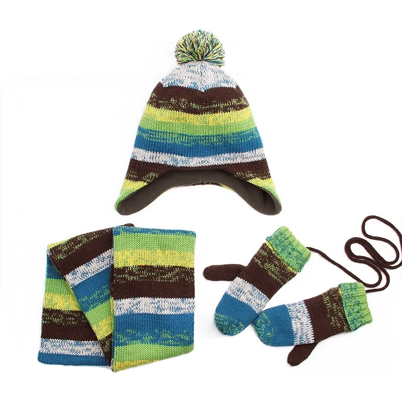 Детские шапки, шарф, перчатки, комплект из трех предметов, теплые осенне-зимние шапки для мальчиков и девочек, комплекты с воротником, детские вязаные шапки, костюмы