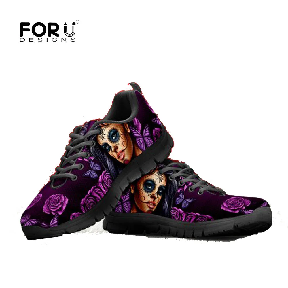 

FORUDESIGNS Sugar Skull Women Sneakers Calavera Girl Printing Flat Shoes Mesh Breathable Ladies Casual Walking Zapatos de mujer