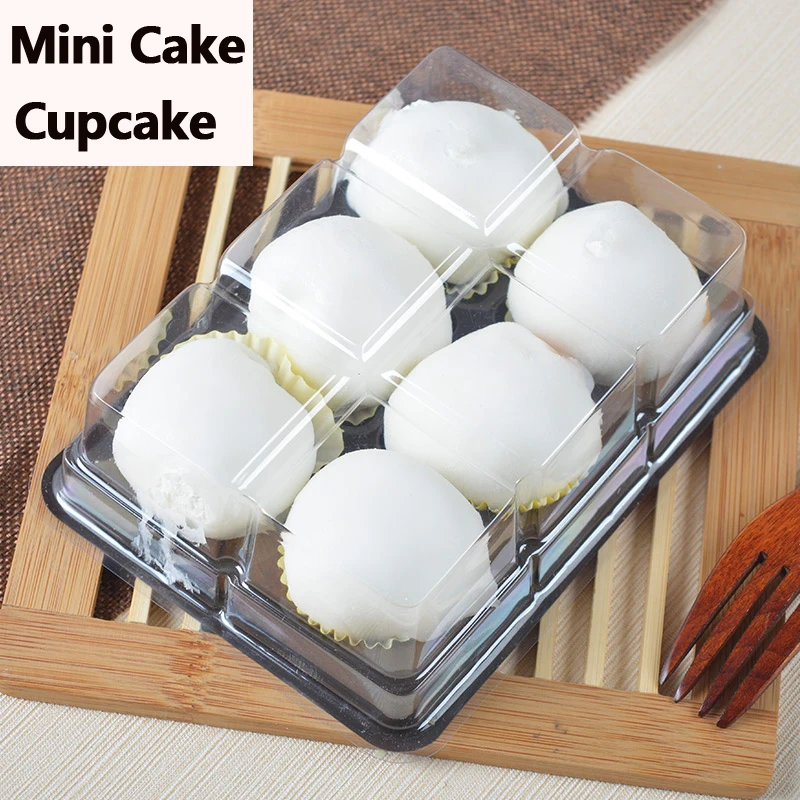

30set Plastic Cupcake boxes mini moon Cup cake holders form Pastry Muffin 6 grids clear cookie Baking packaging Bakery container