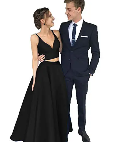 

V Neck Two Pieces Satin Evening Dress 2019 Long Formal Party Dresses