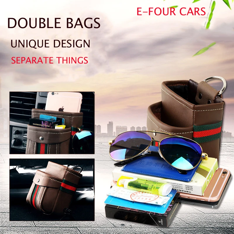 E-FOUR автомобильный ящик для хранения, сумка для хранения, чехол для телефона, коробка для автомобиля на вентиляционное отверстие, органайзер, держатель сумка-Органайзер, коробка для авто, переносная кожа