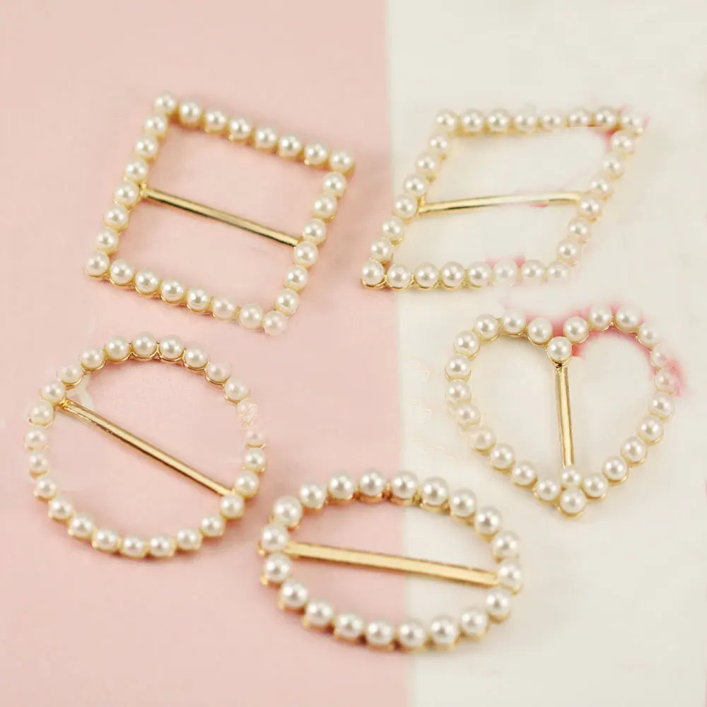 

10pcs Pearl Heart Metal Shoe Buckles Belt Buckles For Men/Women/Scarf Apparel Accessories Invitation Ribbon Wedding Decoration