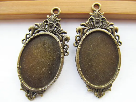 

100pcs 23mmx45mm Antique Silver/Antique Bronze Flower Base Setting Tray Bezel Pendant Charm,fit 18mmx25mm Oval Cameo/Cabochon