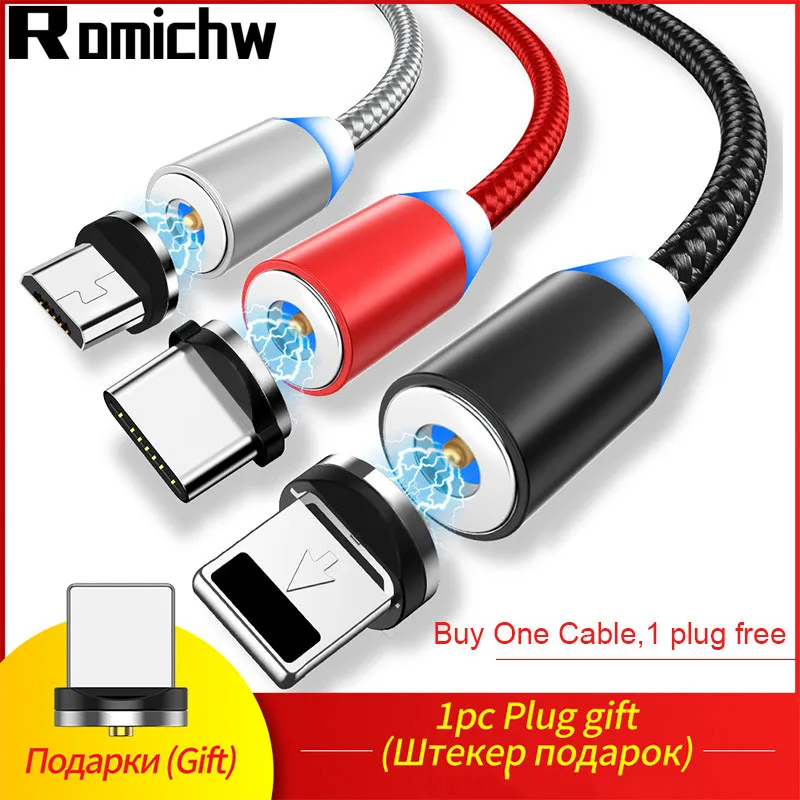Магнитный Micro USB кабель ROMICHW для iPhone samsung type-C Xiaomi huawei зарядное устройство адаптер