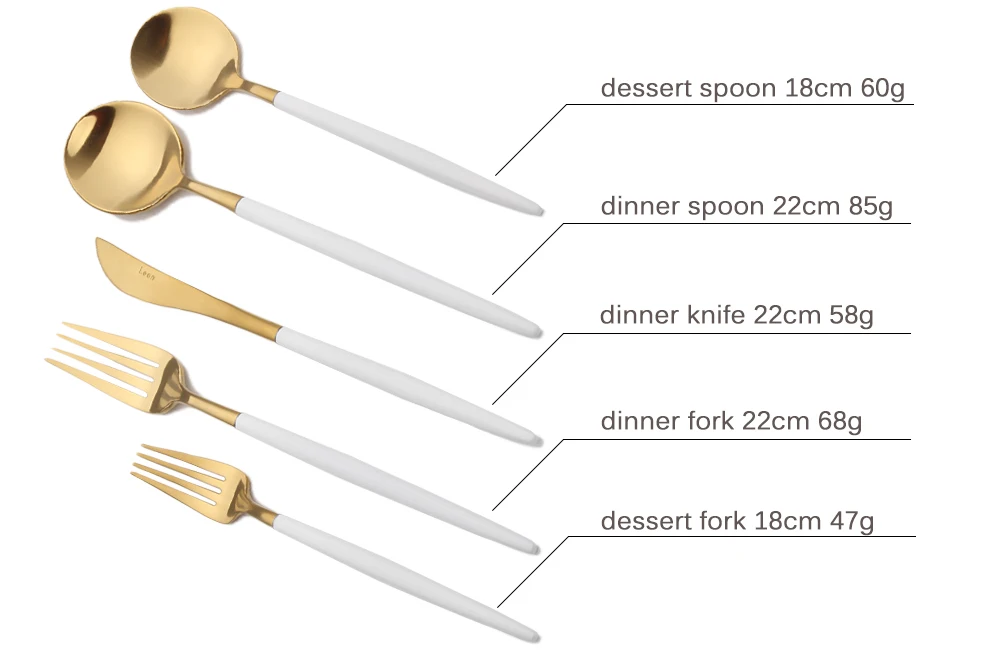 Lekoch 5 шт./компл. белого золота набор столовых приборов 18/10 Нержавеющая сталь десерт Ножи Вилка Набор совков Western Еда набор свадебный подарок