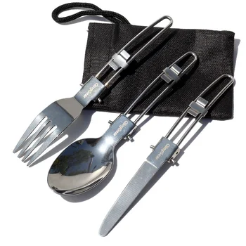 

QingGear 3pcs/set (Folk, Spoon,Knife) Folding Cutlery Utensils Outdoor Camping Equipment Folding Cutlery Cookware Tableware