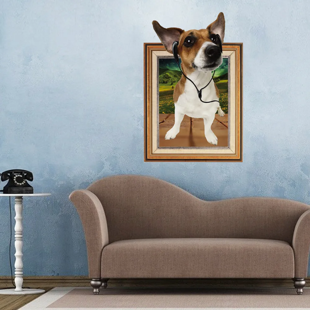 Creative Cartoon 3D Dog Frame Large Wall Stickers font b Home b font Decor Living Room
