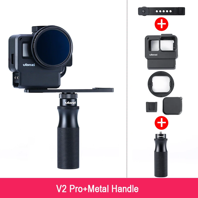 ULANZI V2 Pro GoPro Vlogging чехол Корпус клетка Рамка w микрофон Холодный башмак кронштейн+ 52 мм ND фильтр Кольцо адаптер для GoPro 7/6/5 - Цвет: V2 Pro with handle