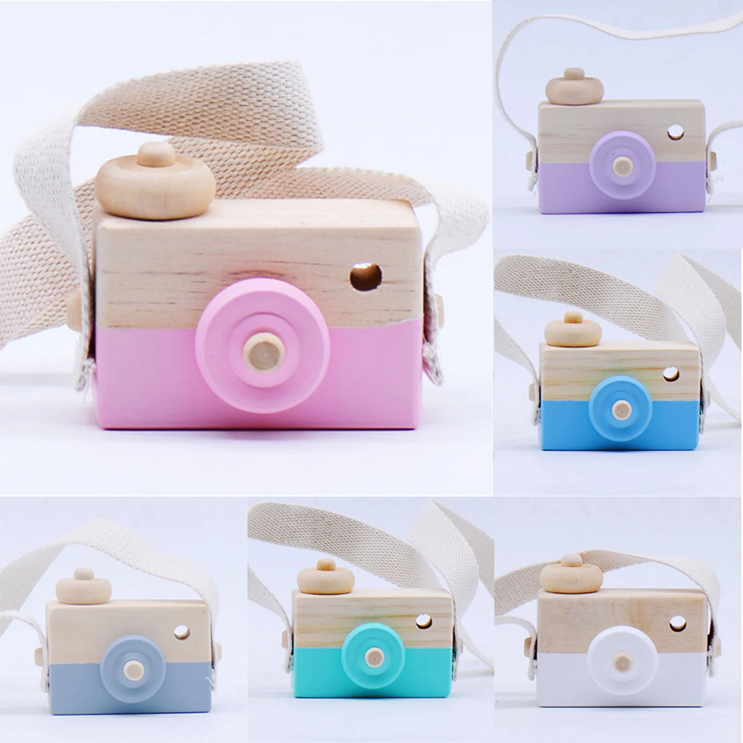 Enfants mignon Mini caméra en bois naturel jouet photographie accessoires suspendus caméra jouets bébé jouet éducatif anniversaire cadeaux de noël