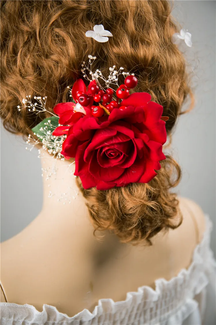 Розы Цветы Свадебные ягодные шпильки, свадебные аксессуары для волос, цветы для волос для фотосессии, вечерние Головные уборы невесты