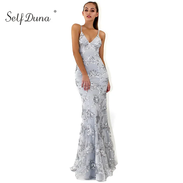 Long Backless Sequin Dress