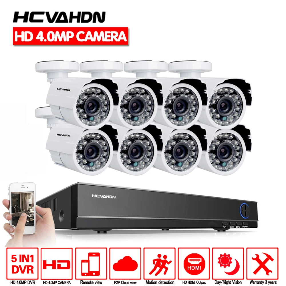 

HCVAHDN 8CH Security Camera System Home CCTV System 8PCS 4MP CCTV Camera Surveillance Kit 8ch DVR 1080P HDMI Video Output