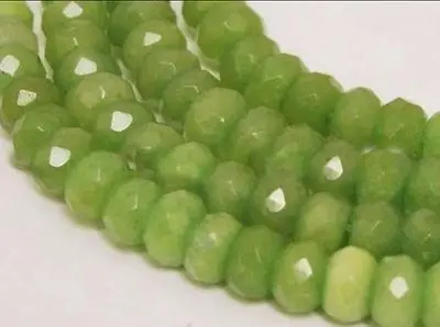 

Free delivery (10strands/set)5x8mm Faceted Green Peridot Roundel Loose Beads Semi-precious stonestone Strand 15"