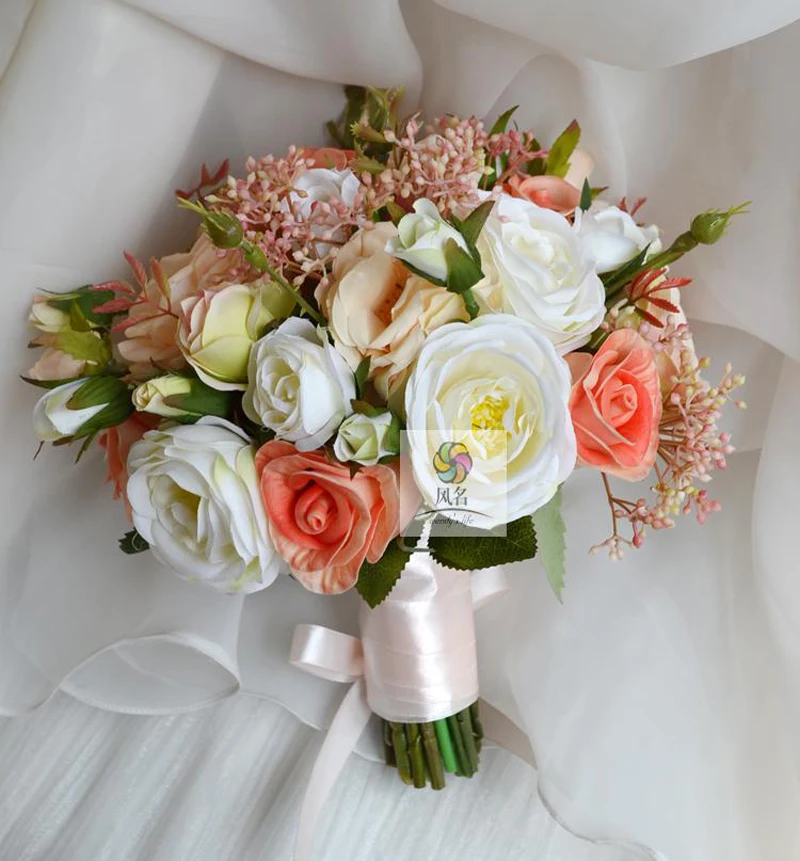 

High Quality Wedding Bridal Bridesmaid Bouquet Handmade Bride Flower Artificial Flowers Vintage Style Holding Flower Home Decor