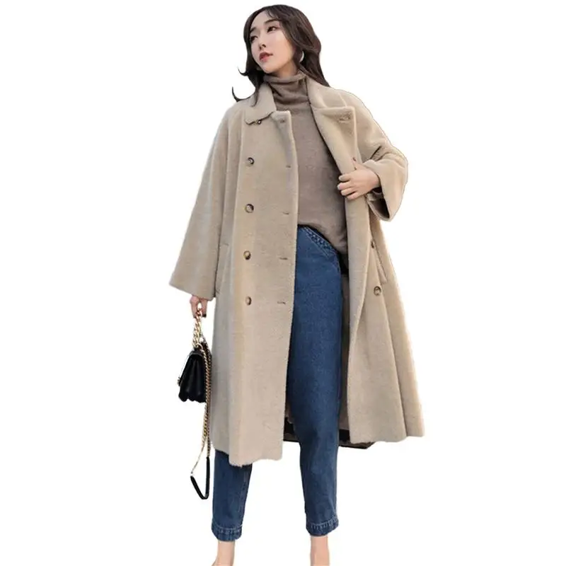 

Women New Winter Real Natural Sheep Shearling Fur Coats Female Warm Real Lamb Fur Jacket Ladies Thick Genuine Wool Overcoat V408