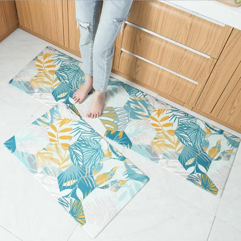 Long Kitchen Mat Bath Carpet Printing Mats PVC Leather Anti Slip Bottom Mat Waterproof Mat for Home Kitchen Oil-Proof Floor Mat - Цвет: C1